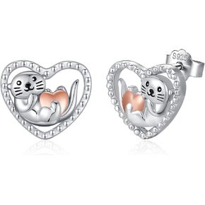 Otter Earrings 925 Sterling Silver Sea Otter Stud Earrings Heart Otter Jewelry Otter Gifts for Women…