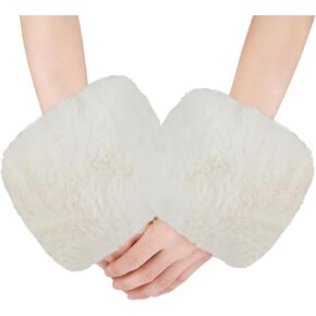 Faux Fur Wrist Cuffs, Soft Fuzzy Cuff Warmers Fur Cuffs for Sleeves Winter Furry Short Arm Warmers Stretch