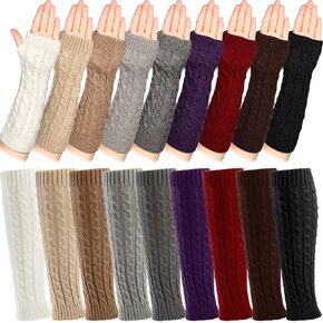 Therwen 18 Pairs Knit Leg Warmers and Arm Warmers Set for Women Winter Sleeve Fingerless Thumb Hole Gloves Mittens