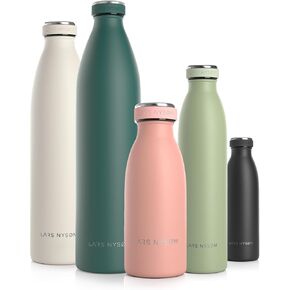 LARS NYSØM Stainless Steel Insulated Water Bottle 12oz 17oz 25oz 34oz 51oz | BPA-free Insulated Thermo Flask for Hot and Cold Beverages | Leakproof Drinking Bottle (Baby Blue, 17oz)