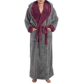 Yoimira Mens Robe with Hood, Big and Tall Plush Fleece Long Robe for Men Full-Length Bathrobe Cozy and Warm With Pockets