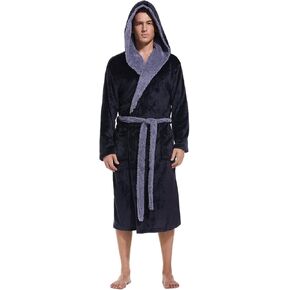 Mens Hooded Robe,Plush Robes for Men,Soft Warm Fleece Bathrobe Shower Spa Long Robe With Pockets