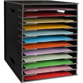 SANFURNEY Scrapbook Paper Organizer for Sizes 8.5" x 11", 12 Tier White Cardstock A4 Paper Sorter Storage Rack, Desktop Scrapbook Paper Holder for Home Office & Classrooms (White)