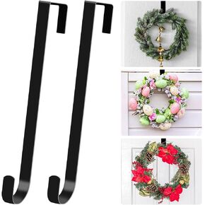 12" Wreath Hangers for Front Door, 4 Pack Over The Door Wreath Hooks Hanger, White Metal Front or Back Door Wreath Holder Hanger Hooks for Hanging Halloween Christmas Front Door Decor Wreath