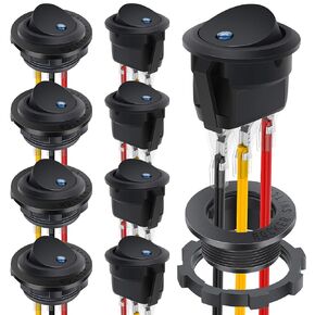 Waterproof Round Rocker Switch, Waterproof Toggle Switch, 8 Pack Toggle Switch, DC 12V 20A Rocker Switch, with 4 Pack Shell and 24 Pack Terminal Wire for 24v Switch, Marine, Car, Car, Rv, Truck