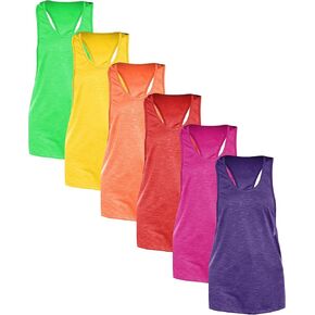 Sexy Basics Womens 6 Pack Active Sport Wide Arm-Hole Loose Fit Work Out Racer Back Tank Tops