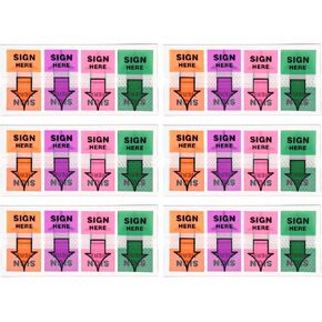 600pcs/6 Packs Sign Here Tabs, Arrow Labels Stickers Sticky Signature Tags Adhesive Message Flags for Documents Notebooks Home Office School Supplies (Orange, Purple)