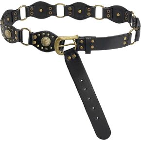 Western Belts for Women Vintage Rivet Leather Waist Belts Punk Cowgirl Belts