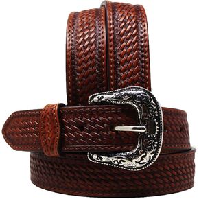 Western 1-3/4" Tapered Basket Weave Full-Grain Brown Leather Belt 26RS09T