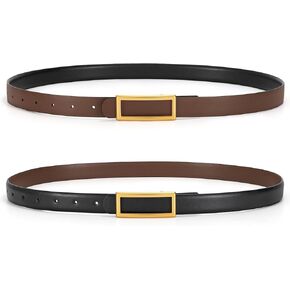 KASBAH Reversible Belts for Women Skinny Leather Belt for Jeans Dresses Waist Thin Belt with Gold Buckle