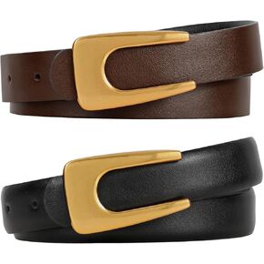 KASBAH Women's Reversible Belts Skinny Faux Leather Belt for Jeans Dresses Trendy Thin Waist Belt with Gold Buckle,0.9" Width