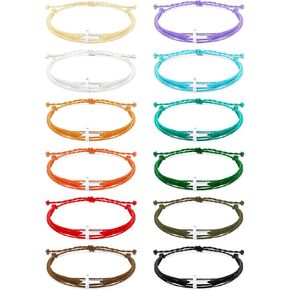 Janmercy 100 Pieces Cross Bracelet Christian Bracelet Handmade Braided String Rope Christian Jewelry for Women Adjustable Rope Bracelet for Women Men