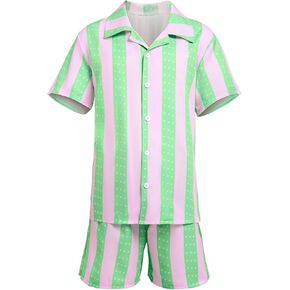 Kids Costume, Boys Casual Beach Striped Shirt and Shorts Set,2023 Movie Outfits