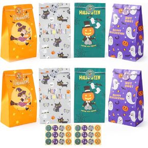 أكياس حلوى الهالوين الورقية من STARRKY، 24 قطعة من أكياس هدايا الهالوين الورقية السائبة وحقائب هدايا الهالوين مع ملصقات لحفلات الأطفال in Kuwait