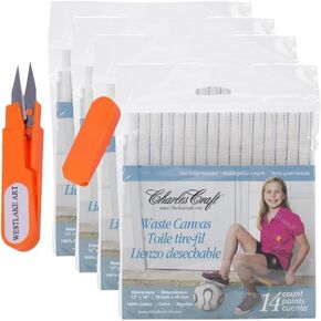 قماش نفايات تشارلز كرافت 14 قيراط، قماش غرز متقاطعة، حزمة مع مقص تطريز ويستليك الفني، نسيج قماش طبيعي لمشاريع التطريز، مزيج قطني متين، (يتضمن 6 أوراق)، [عبوة من 4] in Kuwait
