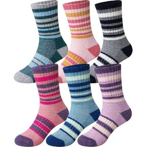 Kids Merino Wool Hiking Socks Toddlers Boys Girls Thermal Warm Winter Cushion Moisture Wicking Crew Boot Socks 6 Pairs