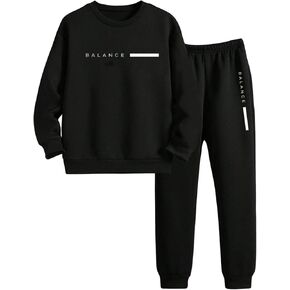 Boy's 2 Piece Outfits Letter Print Crew Neck Long Sleeve Sweatshirt and Sweatpants Set