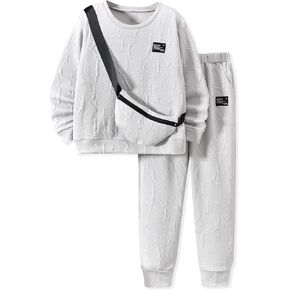 HIHA Boys Sweatsuit Letter Print Long Sleeve Pullover Sweatshirt Jogger Pant Set with Bag