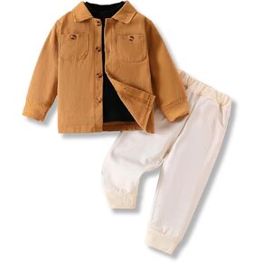 3PCS Toddler Baby Boy Outfits Plaid Jacket Shirts + Long Sleeve Top + Pants Clothing Sets