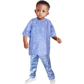 HD African Kids Bazin Attire Traditional Embroidery Ethnic Wear for Boys