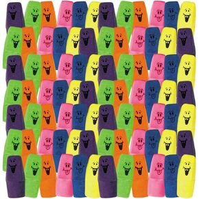 Bright Neon Funny Face Pencil Top Erasers - 1.25" (Pack of 144) - Eye-Catching & Durable Eraser Toppers - Perfect for Kids, School Supplies, and Party Favors