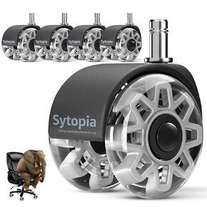 Sytopia Office Chair Wheels Replacement-2.5 Inch, Heavy Duty Caster Wheels Set of 5 for Carpet and Hardwood Floors Replace Office Chair Mat Universal Size(11x22 mm) Fits 99%-Black