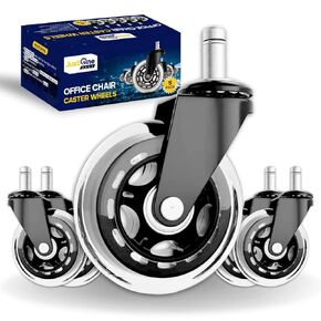 3 Inch Office Chair Caster Wheels – Set of 5 | Heavy-Duty Replacement | Non-Marking PU Wheels | Safe for All Floors: Hardwood, Carpet, Tile | Smooth & Quiet Rolling | Universal Fit