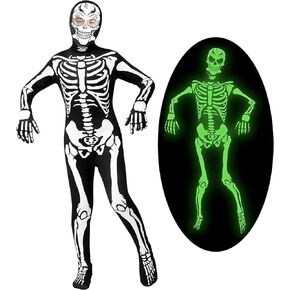 Spooktacular Creations Glow in the Dark Skeleton Costume for Kids Boys, Halloween Costume for Kids, Skeleton Jumpsuit