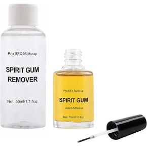 Spirit Gum Adhesive and Remover Kit - 15ml Spirit Gum + 50ml Remover, Professional Prosthetic Make Up Glue for Face Body Paint Halloween, Stage, Cosplay, Special FX (0.5oz + 1.7 oz) in Kuwait