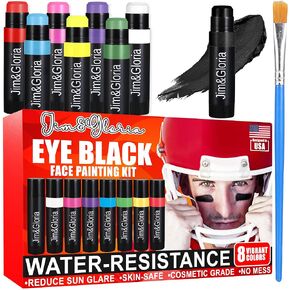 Jim&Gloria Water-Resistant Eye Black Stick Face & Body Paint Markers Makeup For Athletes Football Baseball Softball Lacrosse Sports Stuff Game Accessories, Eyeblack Professional Painting Kit 8 Colors