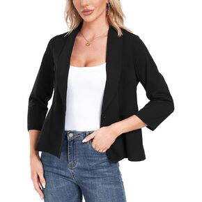 Blazer for Women Open Front Ruffle Office Work Business Casual Lightweight Suit Jacket Button Blazer 2024