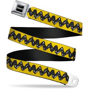 Peanuts Worldwide LLC Belt, Seatbelt Buckle Belt, Peanuts Charlie Brown Zig Zag Stripe Yellow Black, Adjustable