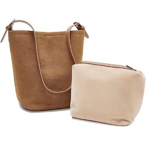 FOXLOVER Chamois Leather Bucket Bags for Women Trendy Shoulder Top-Handle Handbag with Inner Bag