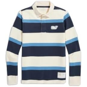 vineyard vines Boys' Multi-Stripe Rugby Polo Shirt, Tide Blue, XL