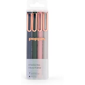 أقلام Poppin Fineliner ذات الرأس اللباد، تدفق سلس، حبر أسود طويل الأمد، طرف مدبب رفيع، مثالية للكتابة، اليومية، الرسم، ألوان متنوعة، مجموعة من 4 (مخمل متنوع)