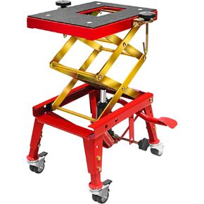 350 Lbs Motorcycle Lift Jack Table, Hydraulic Foot-Operated Scissor Lift Jack for Bike, Motorcycle Stand with 4 Wheels