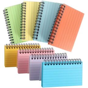 Spiral Index Cards, 8 Pack Ruled Spiral Bound Revision Cards, Multicolor Flash Record Cards Note Taking Paper with PVC Cover 400 Sheets - 3 x 5 inches/Pack