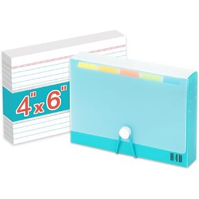 H4D 4x6 Index Card Case with 100 Heavyweight Ruled Index Cards and Dividers, Black