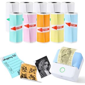 10 Rolls Mini Printer Paper, Thermal Pocket Printer Paper Rolls, 57 X 25mm Inkless Self-Adhesive Printable Sticker Compatible with Most Series Printers Portable Thermal Printers