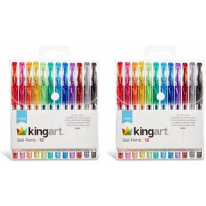 KingArt 400-12 Glitter Rollerball Gel Pens, 12 Sparkling Colors with Soft-Grip Comfort, XL Ink Cartridge - More Ink, Great for All Ages, Writing, Coloring, Doodling, Scrapbooking, Journaling & More