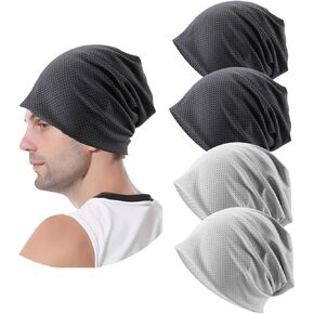 4 Pack Running Cap, Gym Caps Sweat Wicking Bike Hat, Skull Caps Fashion Breathable Slouchy, Beanies