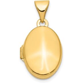 Solid 14k Yellow Gold Plain Polished Oval Locket Pendant (20mm Height x 13mm Width)
