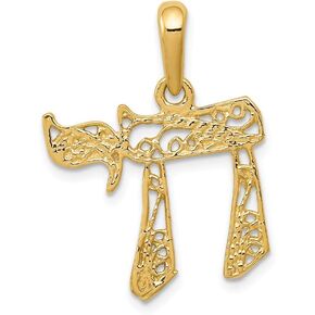 Solid 14k Yellow Gold Filigree Chai Pendant (25mm x 19mm)