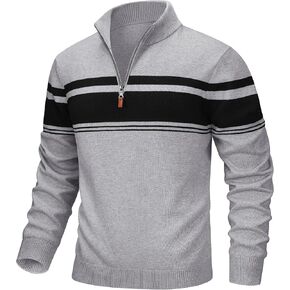 Men's Quarter Zip Up Pullover Long Sleeve Sweaters Mock Neck Pullover Casual Fall Winter Sweater