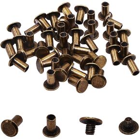AnRui 100 Sets M5×20mm Chicago Screws, Fasteners Rivets Cross Binding Screw Connectors Steel for Leather Belt Scrapbook Photo Albums Crafting, Antique Bronze