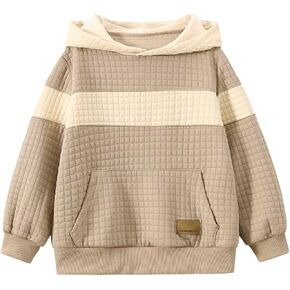 Boys Hooded Sweatshirts Waffle Knit Colorblock Pullover Hoodies Casual Sweatshirt 4-12 Years