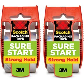 Scotch Sure Start Packing Tape, Clear, Quiet Unwind and Easy Start, Moving Supplies, 1.88 inch x 22.2 Yard, 2 Scotch Tape Rolls with Dispensers