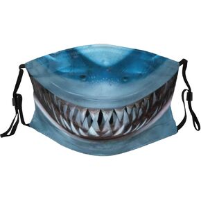 Funny Shark Mouth Teeth Face Mask with 2 Filters Breathable Adjustable Cloth Masks Balaclavas for Men Women & Teens