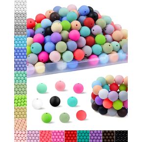 120PCS FIVEIZERO Silicone Beads, 20 Colors 14,15mm Silicone Beads Focal Beads Rubber Round Beads Mixed Color Silicone Beads Bulk for DIY and Keychain Accessories Silicone Beads Crafts Making