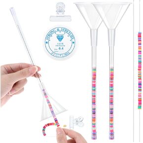 Yuanchu 8 Pcs Beading Funnel Bracelet Making Kit, Beading Tools Kit for Clay Bead Jewelry Making Supplies with 2 Beading Needles 1 Roll Stretchy String 1 Clip for Bracelets Necklaces Making